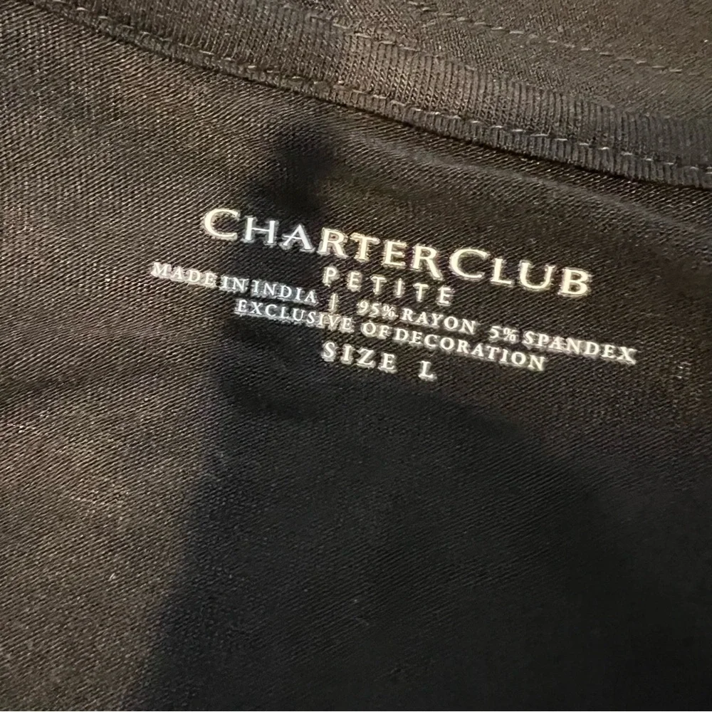 🍋 NWT Charter Club Black Open Front Top with Rhinestones - Petite Large - Picture 5 of 7